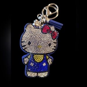 Hello Kitty Blue Rhinestone Bag Charm Keychain with Pink Tassel